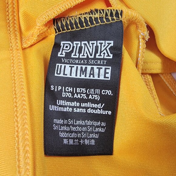 Victorias Secret Pink Ultimate Womens Small Yellow Sports Bra Training Gym Run - Picture 4 of 5